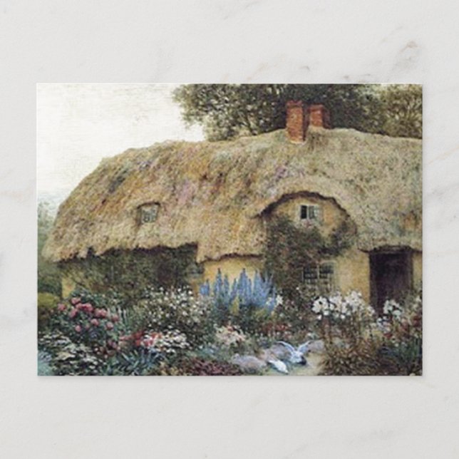 Vintage Country Cottage with Flower Garden Postcard (Front)