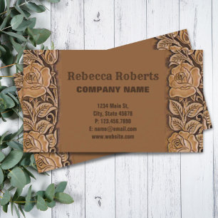 Vintage country cowbgirl tooled leather western business card