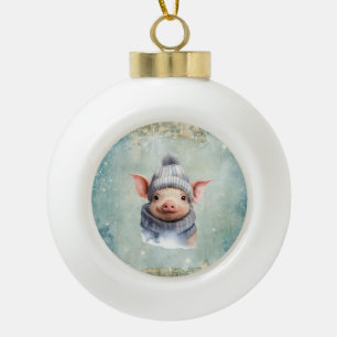 Vintage country cute Pig Christmas Ceramic Ball Christmas Ornament