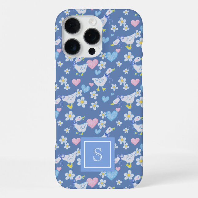 Vintage Country Geese Pattern Monogram iPhone Case (Back)