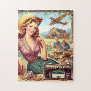 Vintage Country Girl Illustration Jigsaw Puzzle
