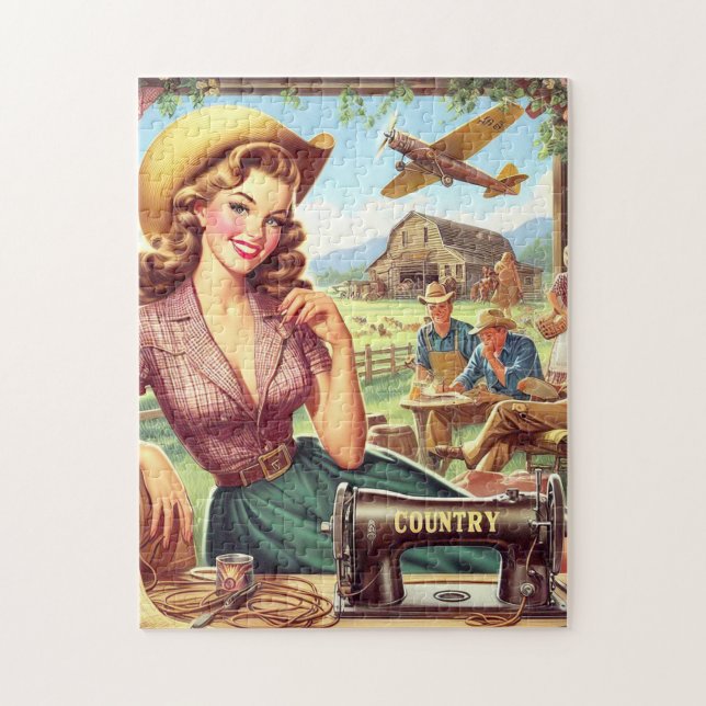 Vintage Country Girl Illustration Jigsaw Puzzle (Vertical)