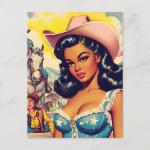 Vintage Country Girl Illustration Postcard