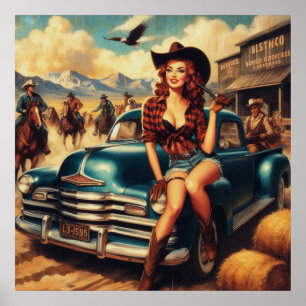 Vintage Country Girl Illustration Poster