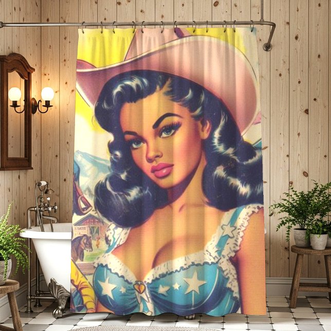 Vintage Country Girl Illustration Shower Curtain (Creator Uploaded)
