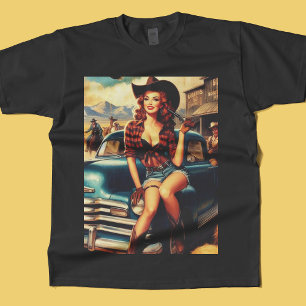 Vintage Country Girl Illustration T-Shirt