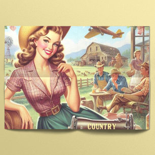 Vintage Country Girl Illustration Tissue Paper