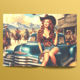 Vintage Country Girl Illustration Tissue Paper