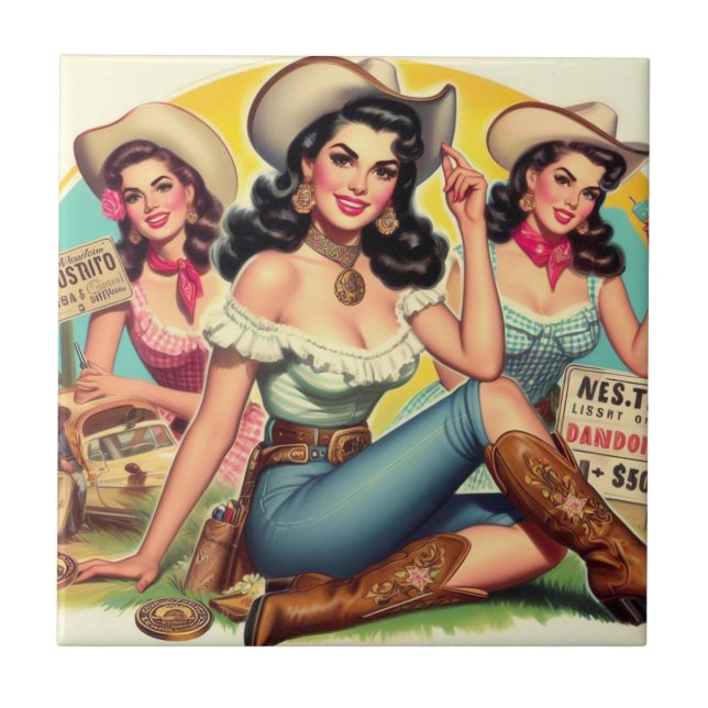 Vintage Country Girls Tile (Front)