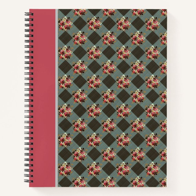 Vintage Country Grey Gingham Floral Notebook (Front)