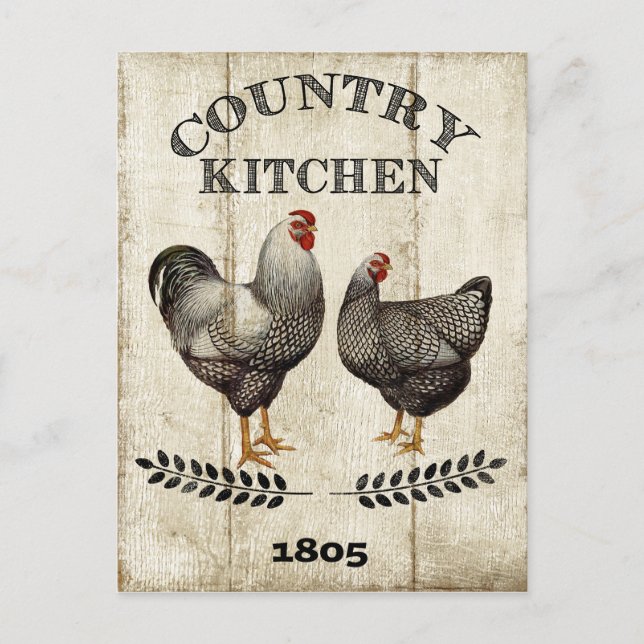 Vintage Country Kitchen Rooster Chicken postcard (Front)