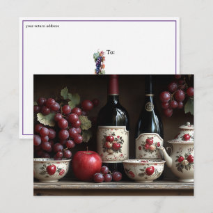  Vintage Country Kitchen Wine Grapes Apples Postcard