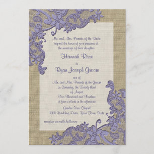 Vintage Country Lace Design and Burlap Purple Invitation