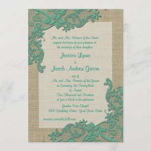 Vintage Country Lace Design Teal Green Invitation