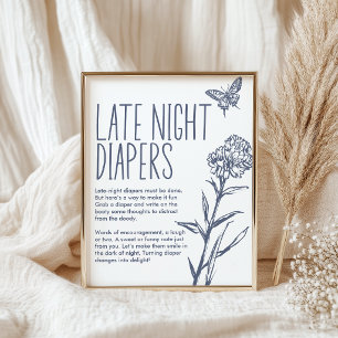 Vintage Country Late Night Diaper Baby Shower Game Poster