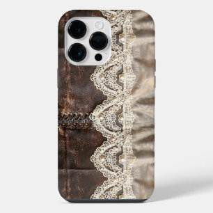Vintage Country Leather Lace Style Women's iPhone 14 Pro Max Case