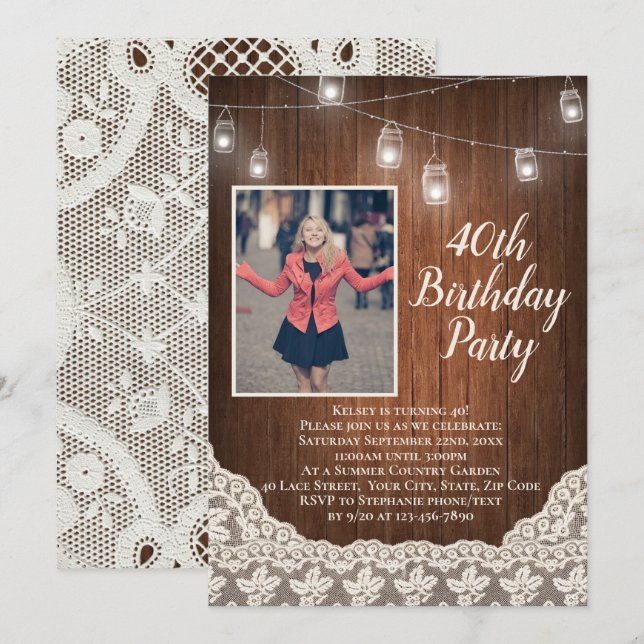 Vintage Country Lights 40th Birthday Party Photo Invitation (Front/Back)