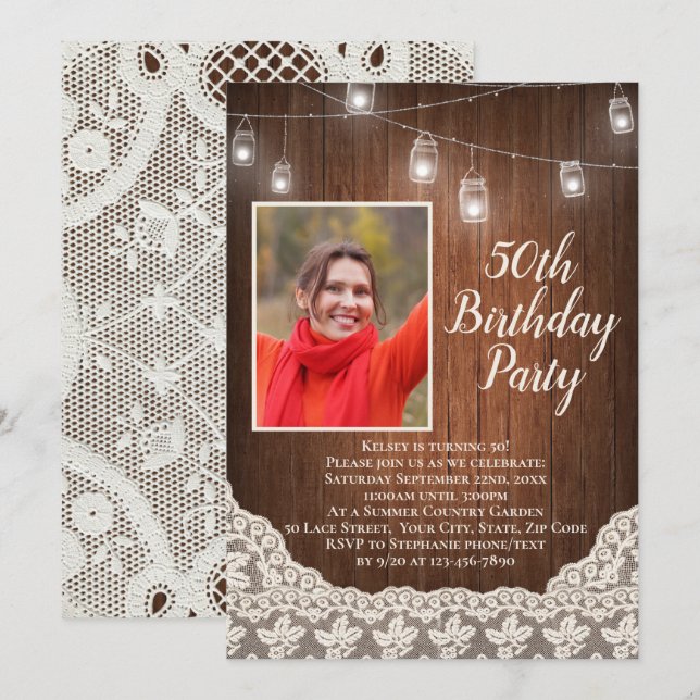 Vintage Country Lights 50th Birthday Party Photo Invitation (Front/Back)