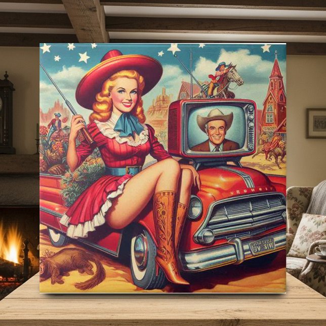 Vintage Country Pin-Up Illustration Tile (Creator Uploaded)