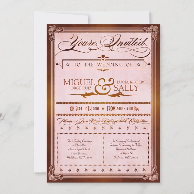 Vintage Country Poster Style Wedding Invitation (Front)
