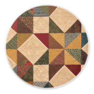 Vintage Country Quilt Ceramic Knob