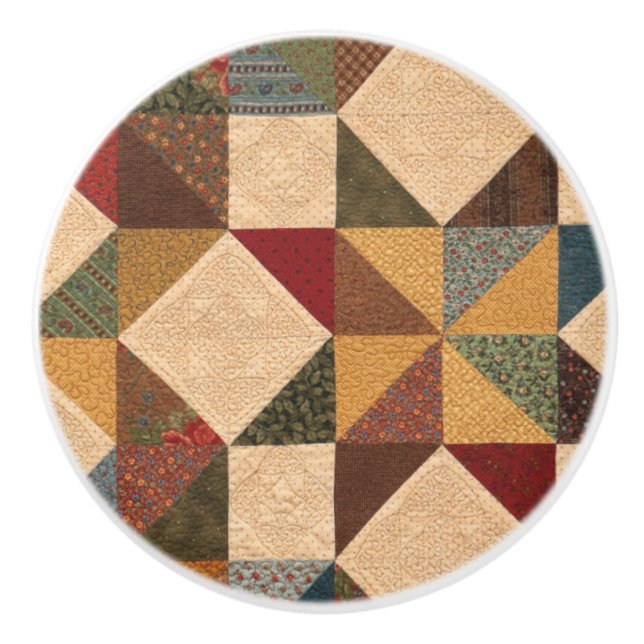 Vintage Country Quilt Ceramic Knob (Front)