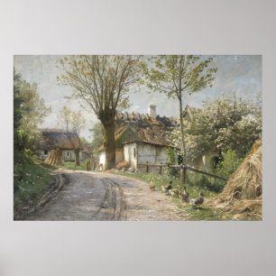 Vintage Country Road with Ducks Oil Painting Poster
