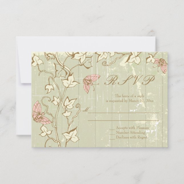 Vintage country rustic cream wedding RSVP reply Card (Front)