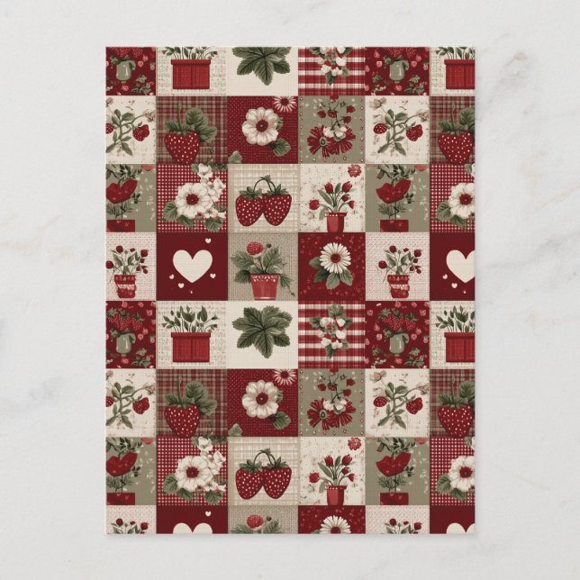 Vintage Country Strawberry Patchwork Pattern Postcard (Front)