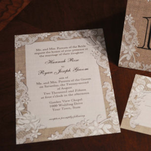 Vintage Country Style Lace Design and Burlap Invitation