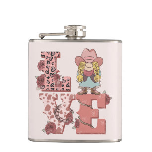 Vintage Country-Style "Love" with a Blonde Cowgirl Hip Flask