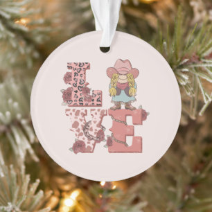 Vintage Country-Style "Love" with a Blonde Cowgirl Ornament