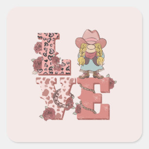 Vintage Country-Style "Love" with a Blonde Cowgirl Square Sticker