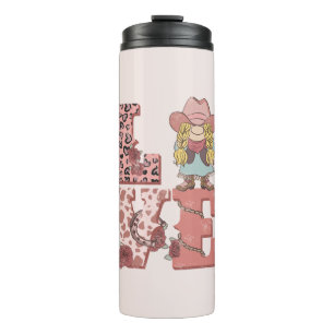 Vintage Country-Style "Love" with a Blonde Cowgirl Thermal Tumbler