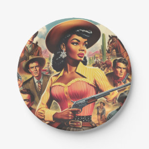 Vintage Country Western Woman Paper Plate