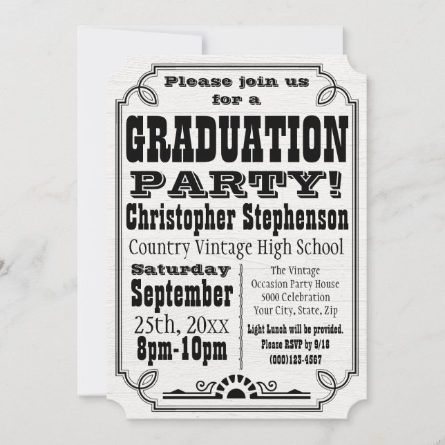 Vintage Country White Graduation Party Invitation (Front)