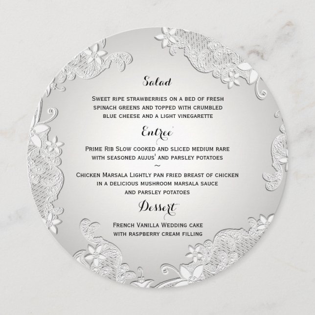 Vintage Country White Lace Round Menu (Front)