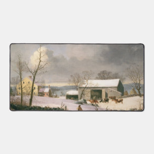 Vintage Country Winter Farm Barnyard Christmas Desk Mat
