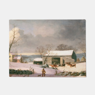 Vintage Country Winter Farm Barnyard Christmas Doormat