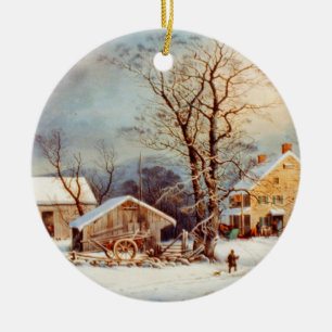 Vintage Country Winter Holiday Christmas Ceramic Tree Decoration