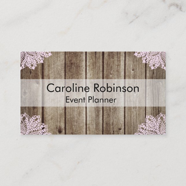 Vintage Country Wooden Lace Custom Business Cards (Front)