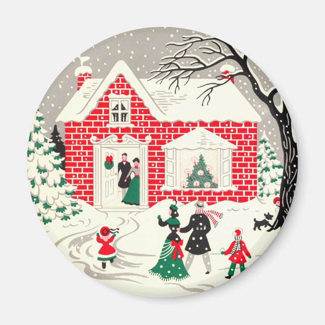 Vintage Countryside Greetings Round Magnet (Front)