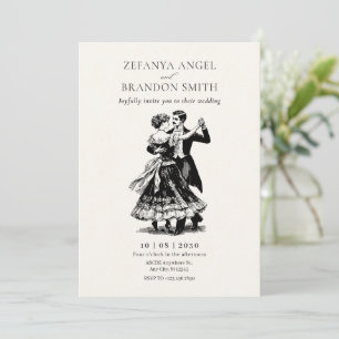 Vintage couple dancing wedding invitation