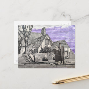 Vintage Couple New House Collage Postcard