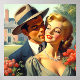 Vintage Couple Oil Painting Poster