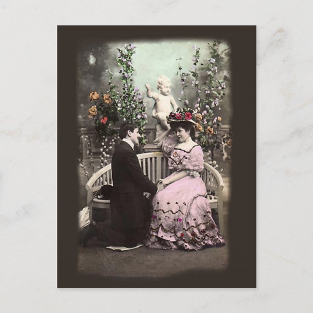 Vintage Couple Proposal Valentines Postcard (Front)