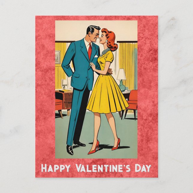 Vintage Couple Romance Retro Happy Valentines Day Postcard (Front)