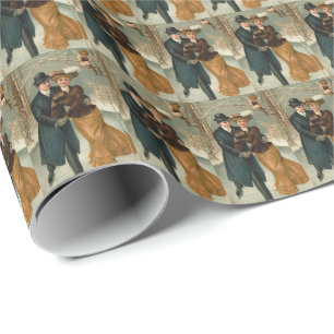 Vintage Couple Skating Wrapping Paper