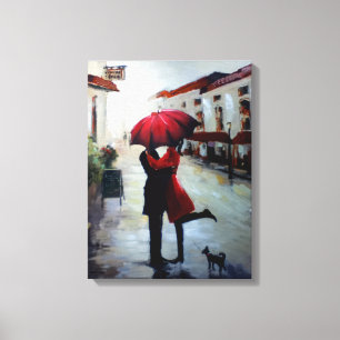 Vintage Couple with Umbrella and Dog Canvas Print