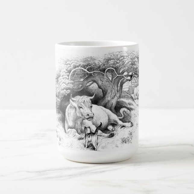 Vintage Cow and Cat Sketch Coffee Mug (Center)